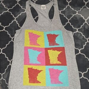 Women’s Gray Racerback Tank Top with Colorful Minnesota Print
